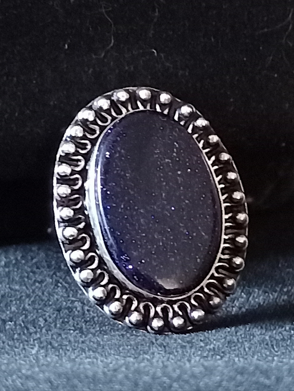 New Natural Midnight Blue Sandstone Stamped .925 Silver Ring Sz 8